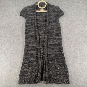 Mudd Womens Black White Marled Knit Open Front Longline Vest Cardigan Large
